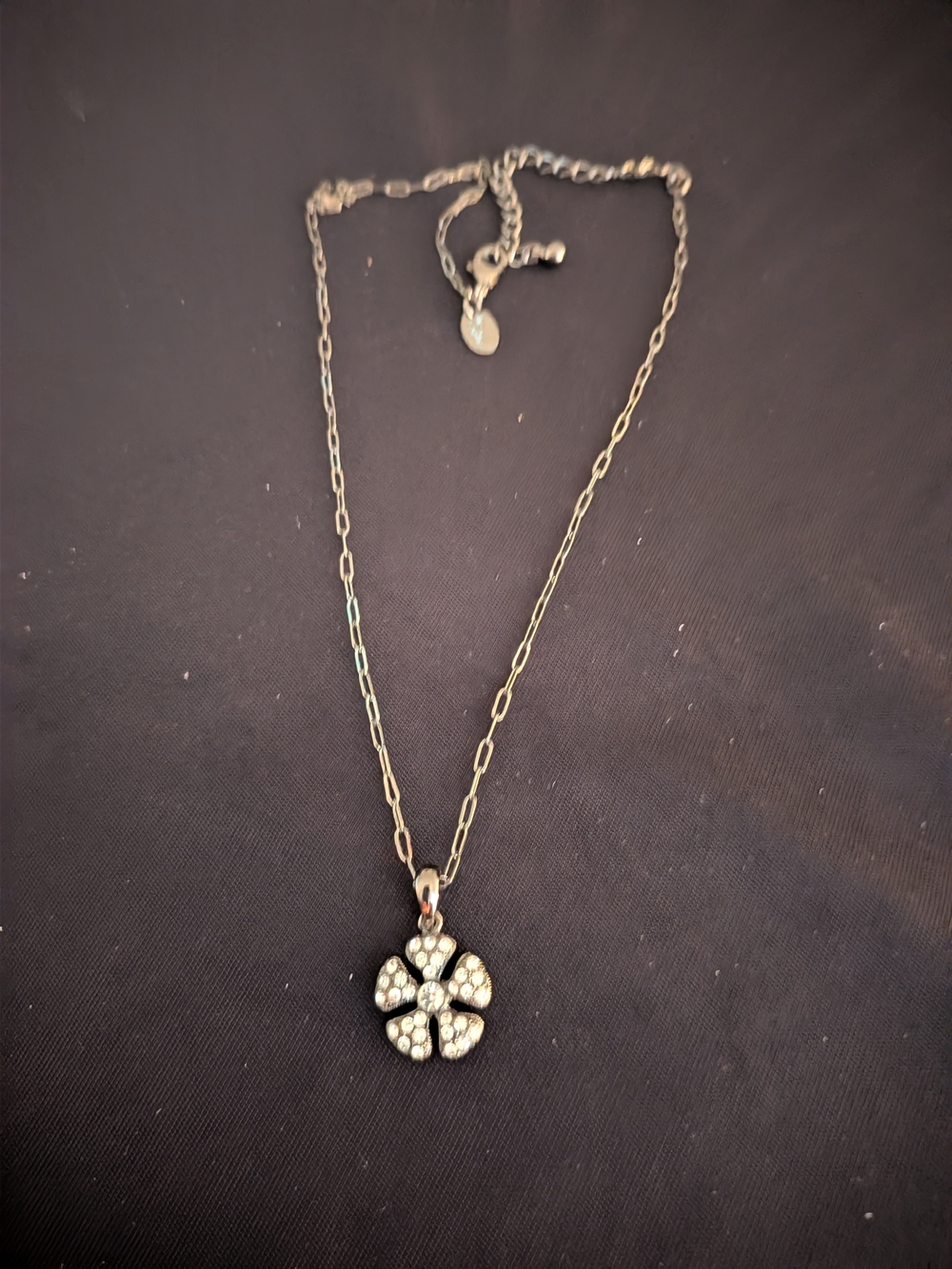 Crystal Flower Pendant Necklace 9.5" - Lia Sophia Signed Vintage Before 2007s